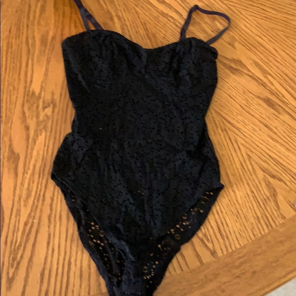 Black lace body suit, lined at the cups